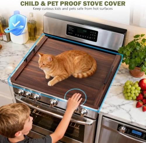 Noodle Board Stove Cover with Handles, Ultra Thick Wood Stove Top