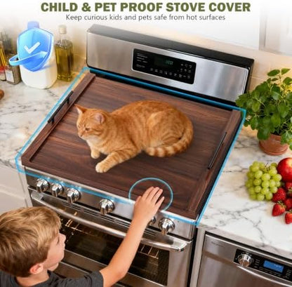 Noodle Board Stove Cover with Handles, Ultra Thick Wood Stove Top