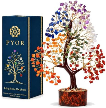 PYOR 7 Chakra Tree of Life Crystal Tree, 10-12 in, Birthday Gifts for