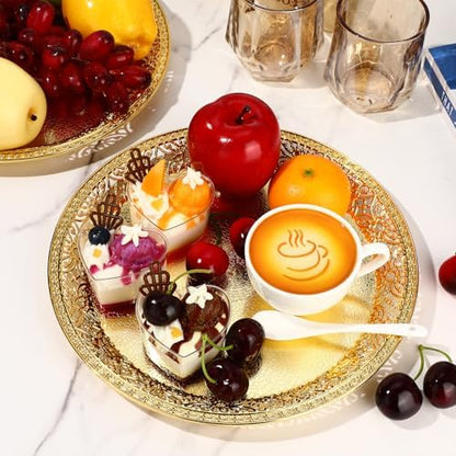 10 Pack Gold Plastic Serving Tray Bulk Lightweight Round Party Snack