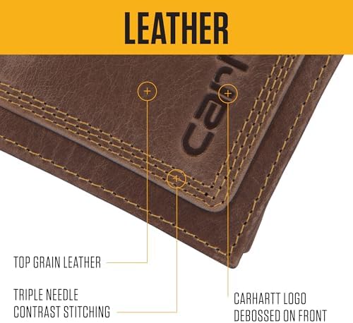 Carhartt Leather Triple-Stitched Trifold Wallet Brown