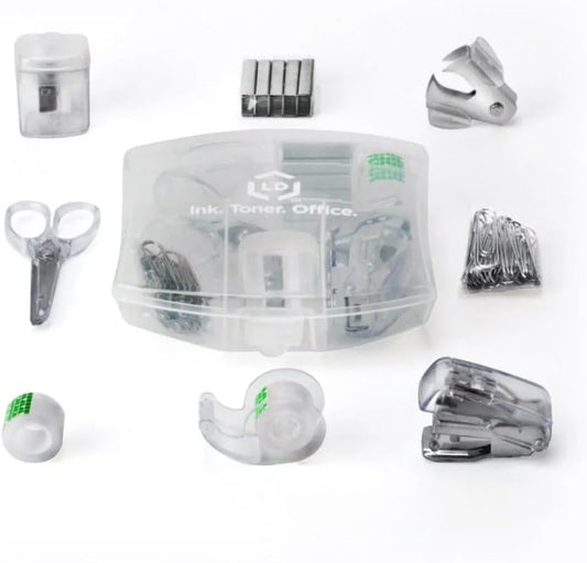 LD Clear Mini Office Supply Kit, Portable Case (Stapler, Scissors & More)