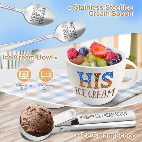 Anniversary Couple Gifts Ice Cream Bowls and Spoon Scoop Set, His And