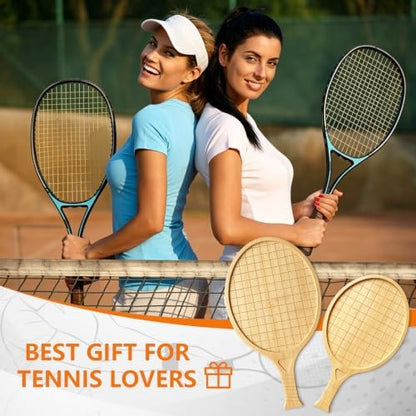 2 Pcs Tennis Racket Bamboo Serving Tray Set, 17" Wooden Tennis