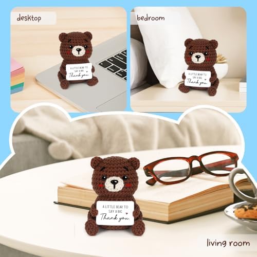 Thank You Gifts for Women Men, Handmade Positive Crochet Bear Decor