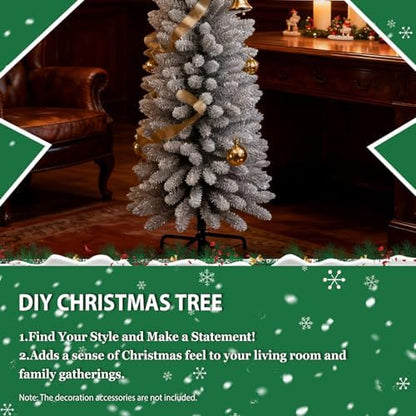 LAMPHOME 7FT Flocked PVC Pencil Tree - 469 Slim Tips, Wrap Design