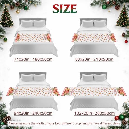 Merry Christmas Bed Runners for Queen Size Bed, Decorative Bed Runner