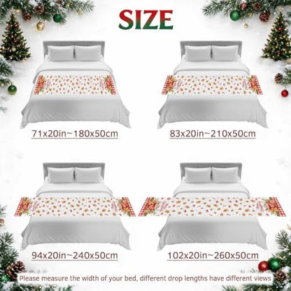 Merry Christmas Bed Runners for Queen Size Bed, Decorative Bed Runner