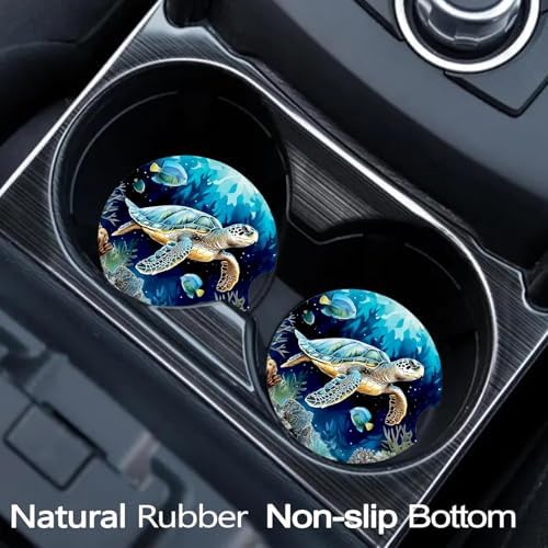 2 Pack Sea Turtle Car Cup Holder Coasters Universal Neoprene Coasters