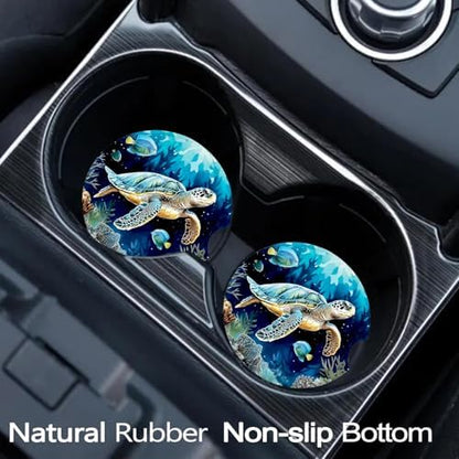 2 Pack Sea Turtle Car Cup Holder Coasters Universal Neoprene Coasters