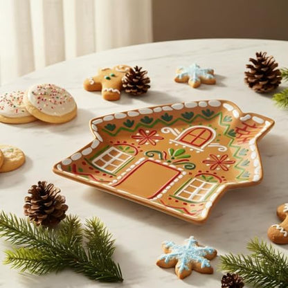 UP Gingerbread House Shaped Holiday Serving Platter, BPA-Free Melamine