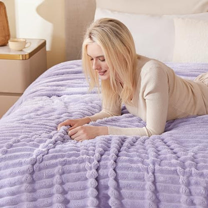 EXQ Home Stripe Jacquard Throw Blanket Light Purple for Couch Gentle