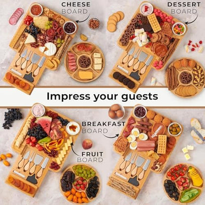Bamboo Charcuterie Boards Gift Set - Meat and Cheese Tray with