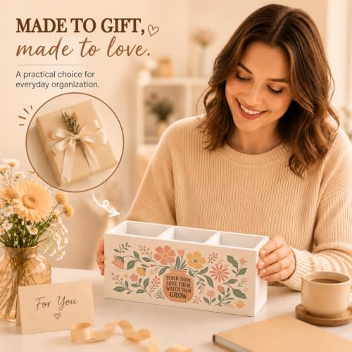Teacher Gifts for Women Boho Floral Pencil Pen Holder for Desk