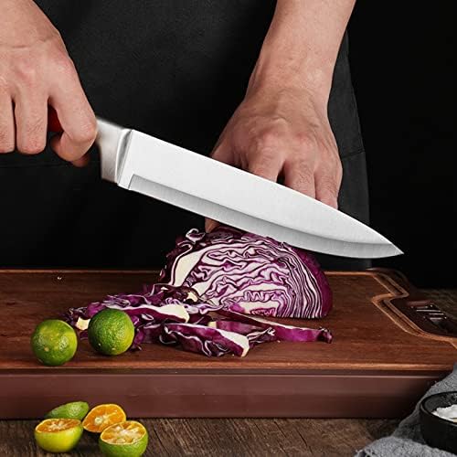 9Pcs Premium Red Kitchen Knife Set with Block,Cutlery Set for Women