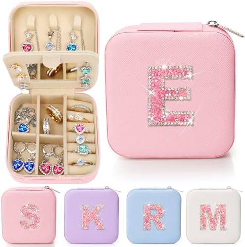 Initial Personalized Travel Jewelry Box Case Small For Girls Kids