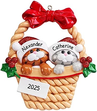 Personalized Cat Ornament 2026, Kitty Couple in Basket