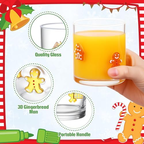 Vesici 4 Pack Christmas Icon Glass Cups 14oz Glasses,Gingerbread