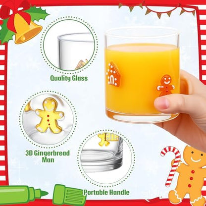 Vesici 4 Pack Christmas Icon Glass Cups 14oz Glasses,Gingerbread