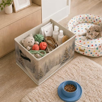 Christmas Winter Forest Foldable Storage Bins with Handles
