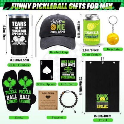 10 Pieces Pickleball Gifts for Men, Pickleball Lover Stuff with 20 Oz