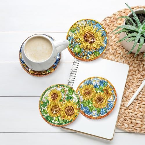 Sunflower Diamond Art Painting Coasters - 8 PCS Colorful Glass Diamond