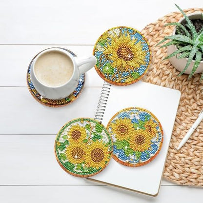 Sunflower Diamond Art Painting Coasters - 8 PCS Colorful Glass Diamond