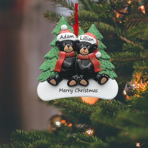 Personalized Black Bear Family of 2 Christmas Ornament 2026 with Names