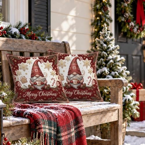 Christmas Gnome Holiday Quote Throw Pillow Covers 12x12 Set of 2