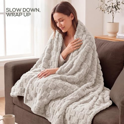 Utopia Bedding Plush Checkered Fleece Blanket Linen Throw, 50x60