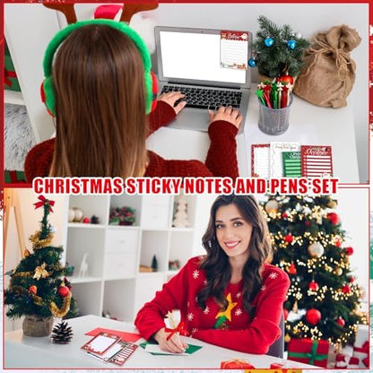 Eaasty 48 Pcs Christmas Notepads and Star Ballpoint Pens with Red