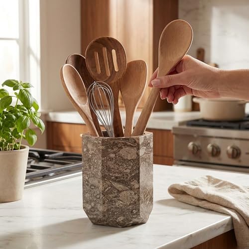 Radicaln Marble Utensil Holder Kitchen Counter, 6.5 Inch Spoon Crock
