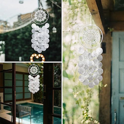 Handmade Capiz Wind Chimes for Outside, Outdoor Seashell Hanging Beach