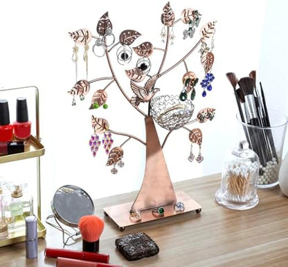 MyGift Bronze Jewelry Tree Stand with Bird Nest, Holds 48 Pairs of