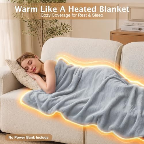 Cordless Faux Rabbit Fur Heated Wearable Blanket Shawl Battery Powered
