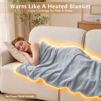 Cordless Faux Rabbit Fur Heated Wearable Blanket Shawl Battery Powered
