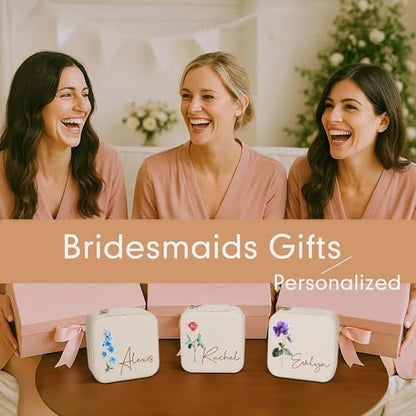 DayOfShe Personalized Travel Jewelry Box with Name and Birth