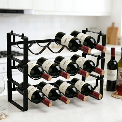 12 Bottles Wine Rack for Countertop – Stackable Freestanding Wine