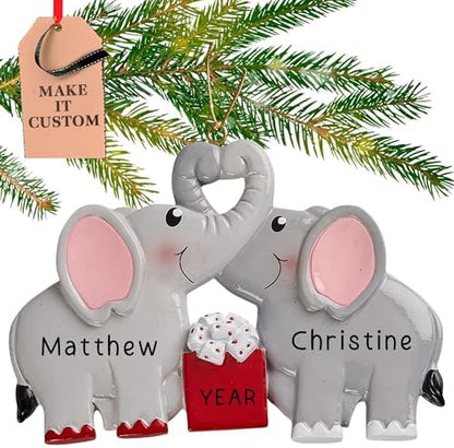 Personalized Couple Ornament 2026 for Family of 2, Elephants