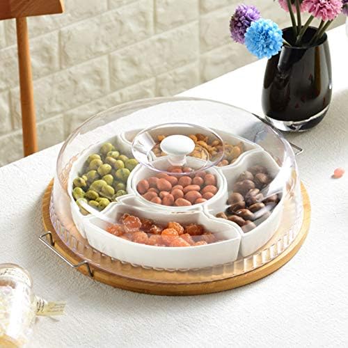 yarlung Ceramic Divided Serving Dishes Platter with Clear Lid, 11 Inch