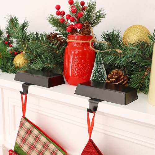 Hxezoc 3 Pack Black Christmas Stocking Holders, Metal Mantel Stocking