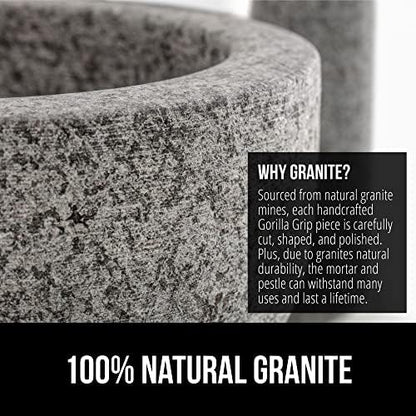 GORILLA GRIP Mortar and Pestle Set, Heavy Duty Natural Granite Stone