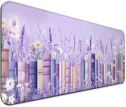 Pretty Wildflower and Book Gaming Desk Mat & Mouse Pad, Purple, XL