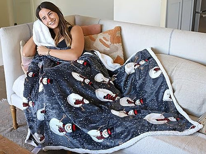 Tirrinia Christmas Throw Sherpa Blanket 50" x 60" Snow Man Pattern