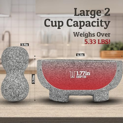 PriorityChef Granite Mortar and Pestle Set - 6.1 Inch Natural Stone
