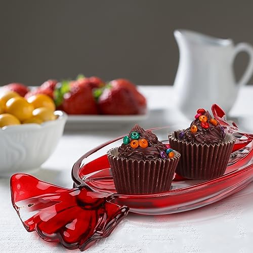 Uiifan 2 Pcs Christmas Candy Dish Glass Tray Peppermint Stripe, Red