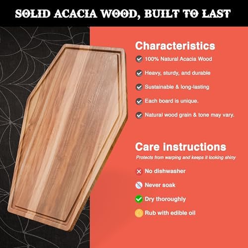 Large Coffin Cutting Board 17x10.5In Gothic Charcuterie Board. Spooky