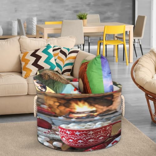 Christmas Red Mug Chocolate Large Round Storage Basket, Collapsible