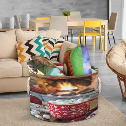 Christmas Red Mug Chocolate Large Round Storage Basket, Collapsible