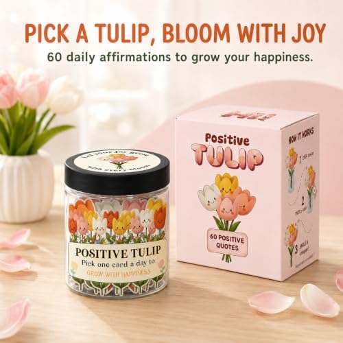 Positive Tulip Jar with 60 Affirmation Cards, Inspirational Gifts and